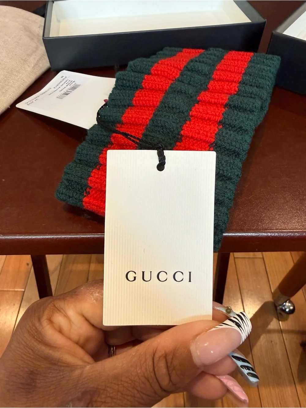 Gucci Ribbed Knit Headband in Forest Green and Ruby Red Stripe